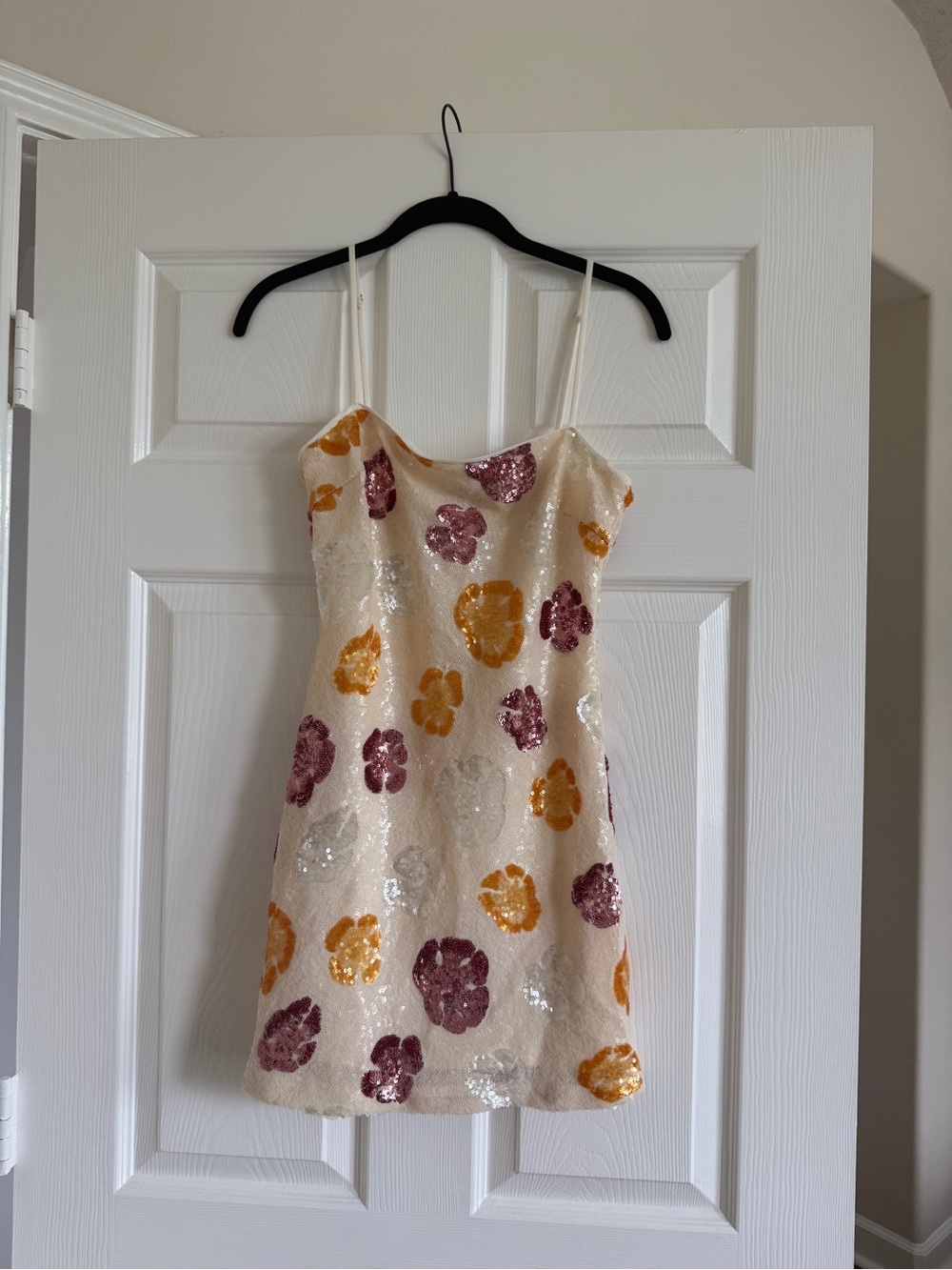 Astr Sequin Minidress in Cream with Pink Floral Detail - Picture 2 of 3